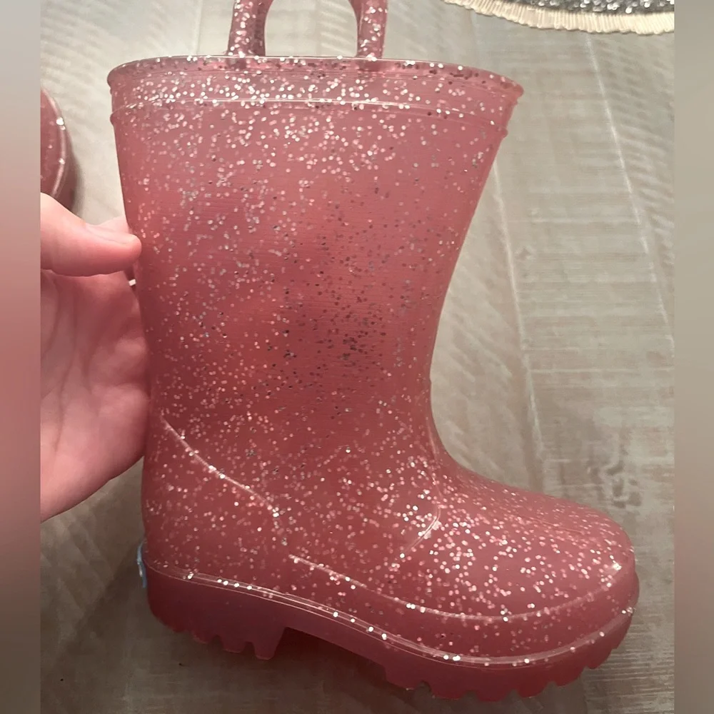Sparkly Pink Toddler Rain Boots-Toddler 7